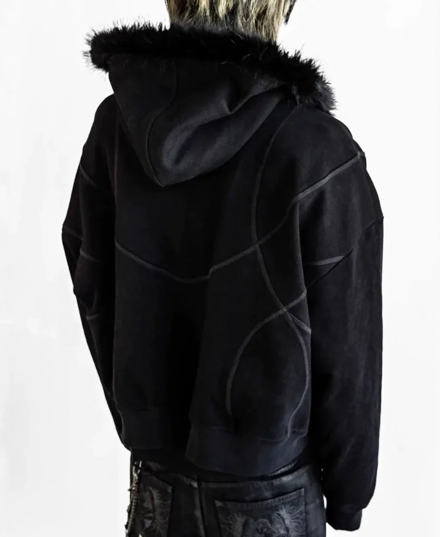 Faux Fur Contrast Zip-Up