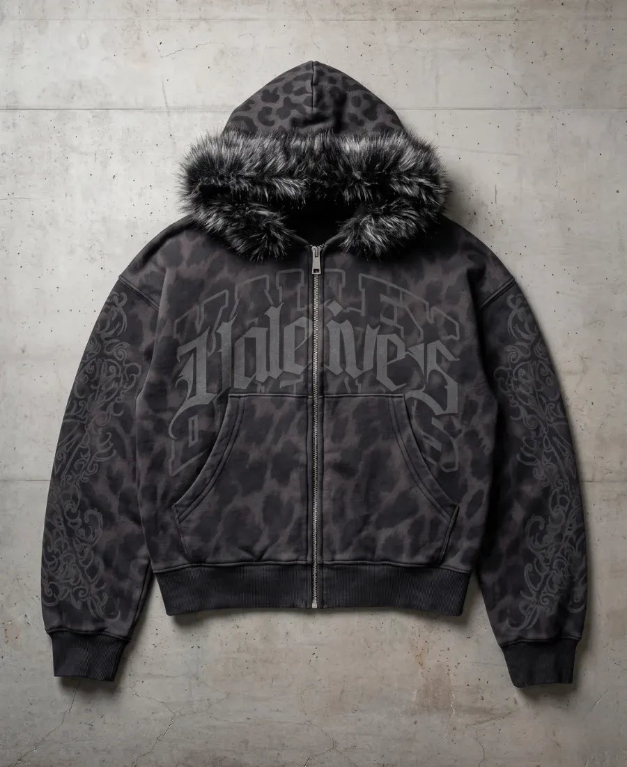 Black Slicked Leopar Hoodie
