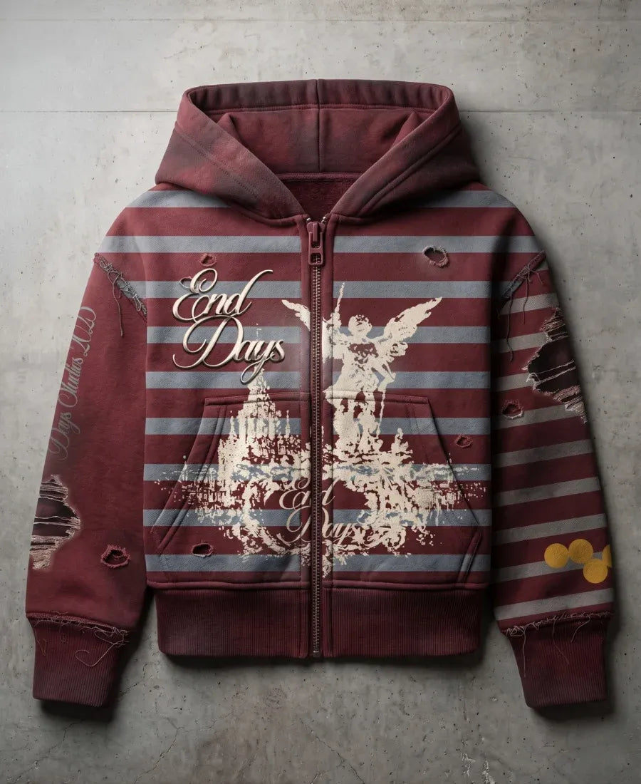 Distressed Stripe Hoodie