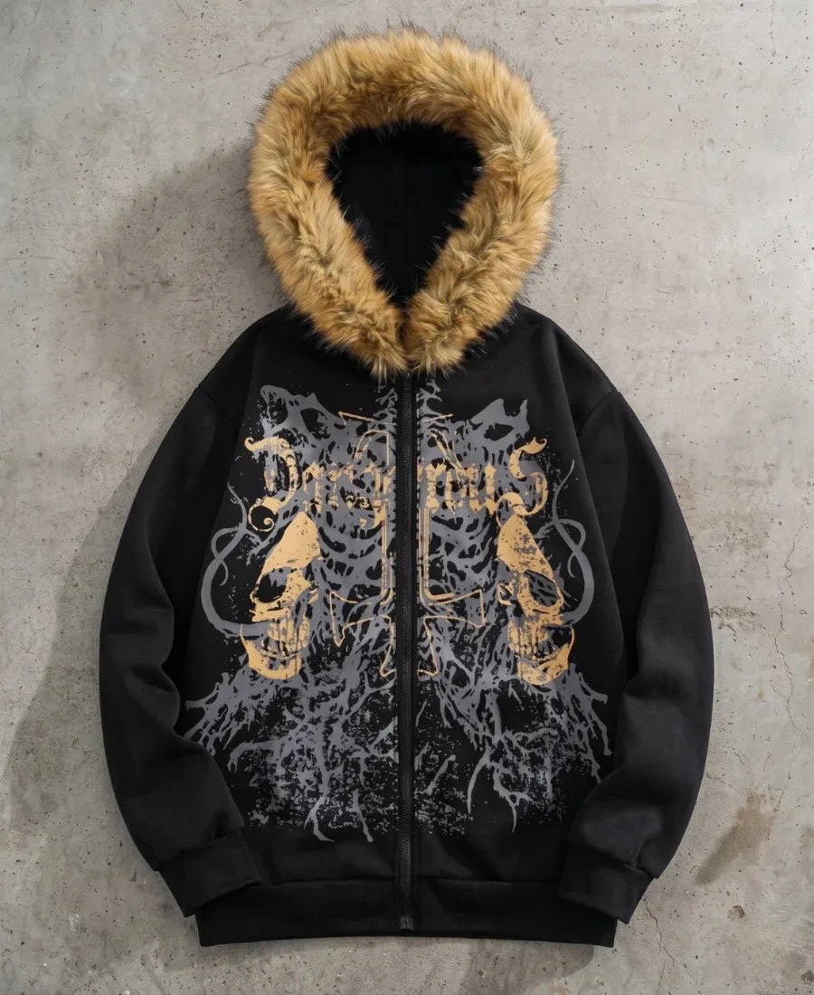 Dangerous Golden Skull Fur Zip-Up