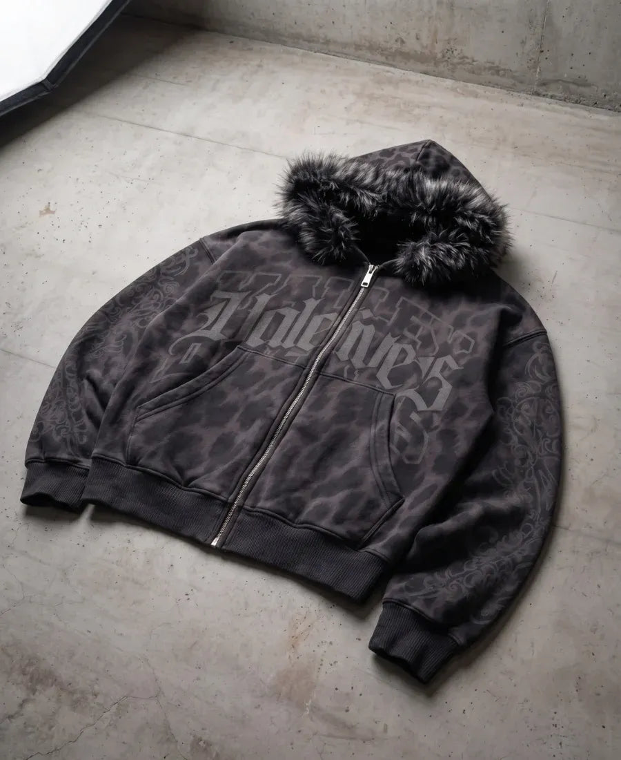 Black Slicked Leopar Hoodie