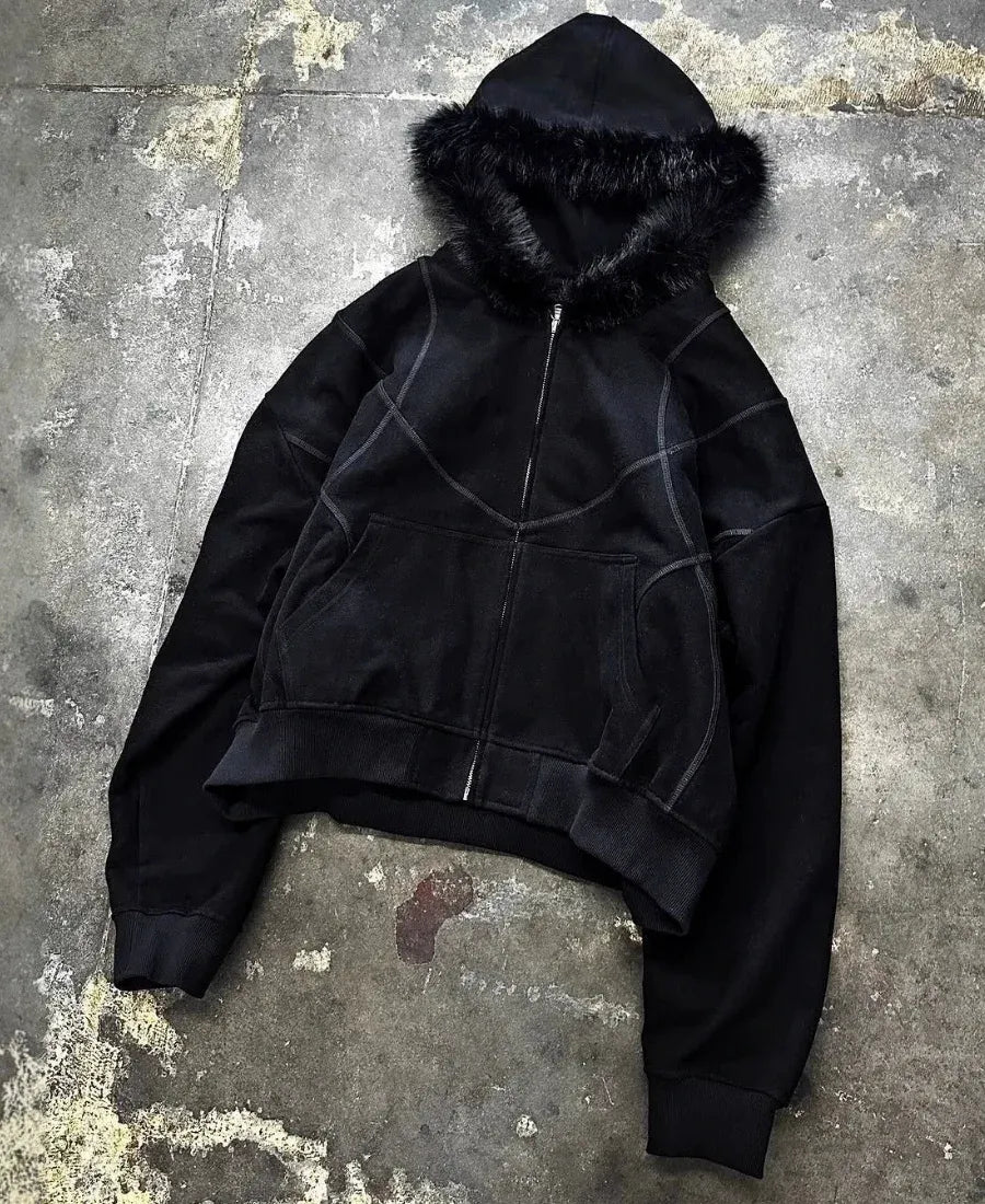 Faux Fur Contrast Zip-Up