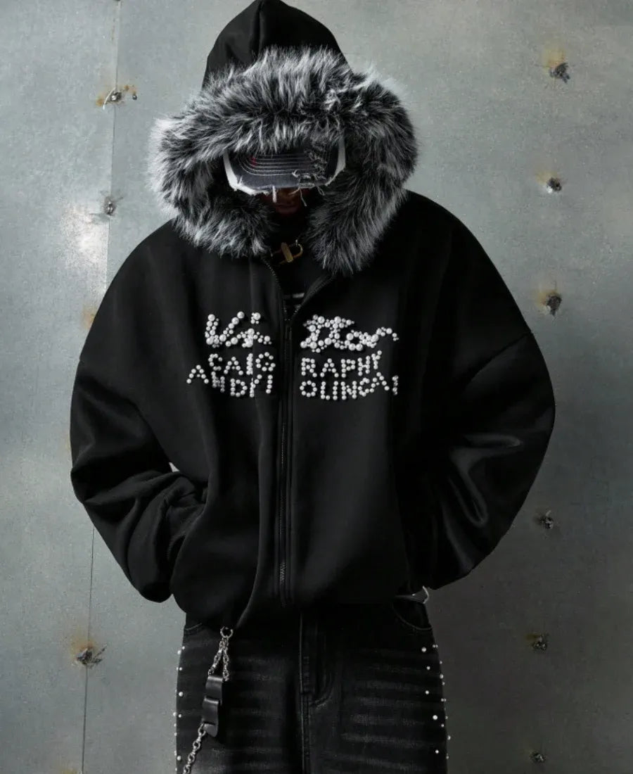 Faux Fur Pearl Zip-Up
