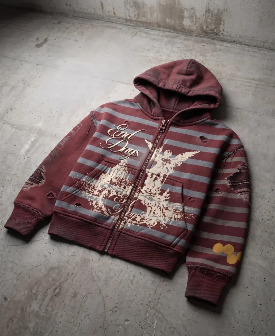 Distressed Stripe Hoodie
