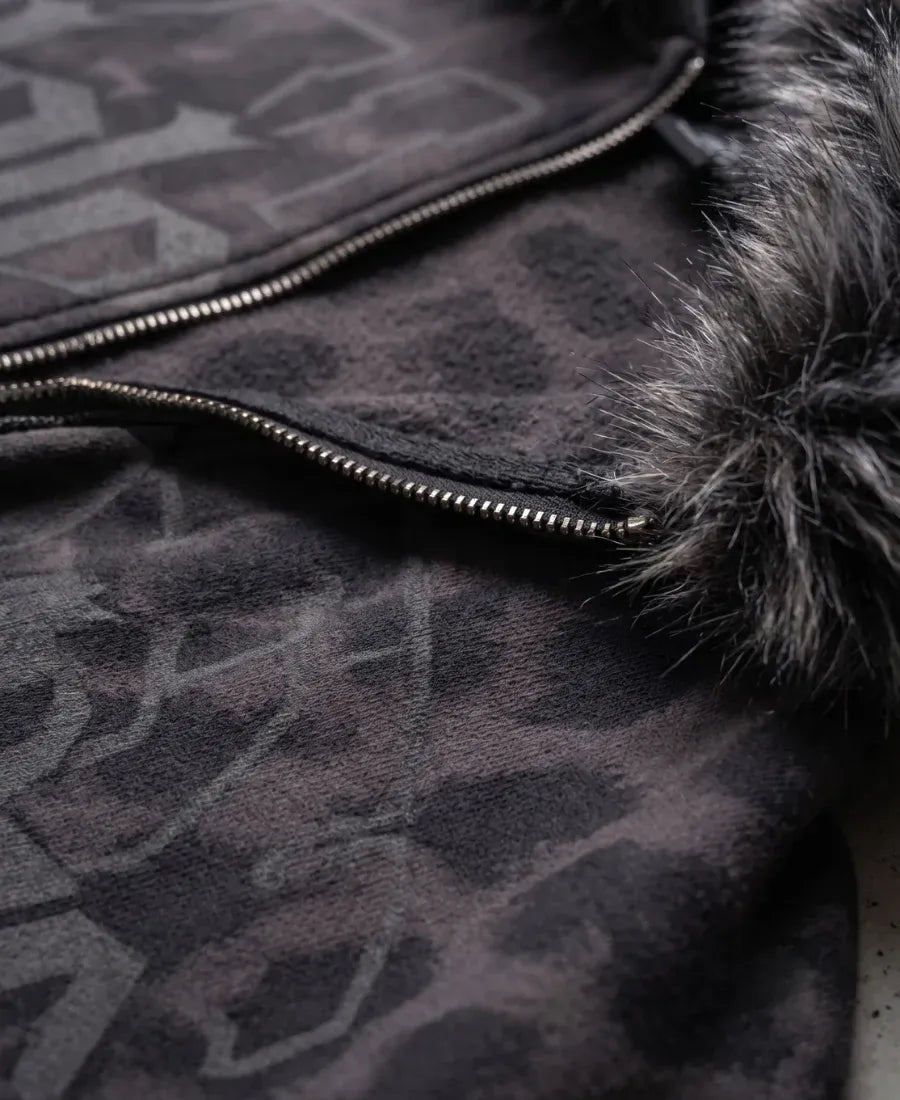 Black Slicked Leopar Hoodie