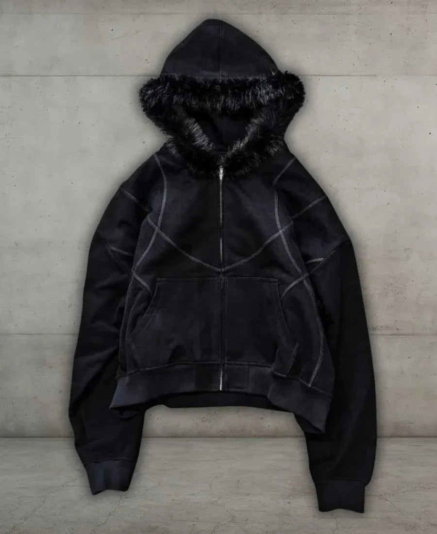 Faux Fur Contrast Zip-Up