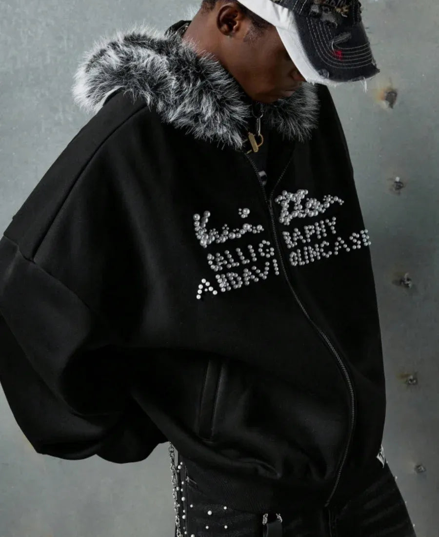 Faux Fur Pearl Zip-Up