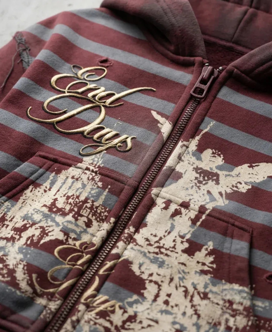 Distressed Stripe Hoodie