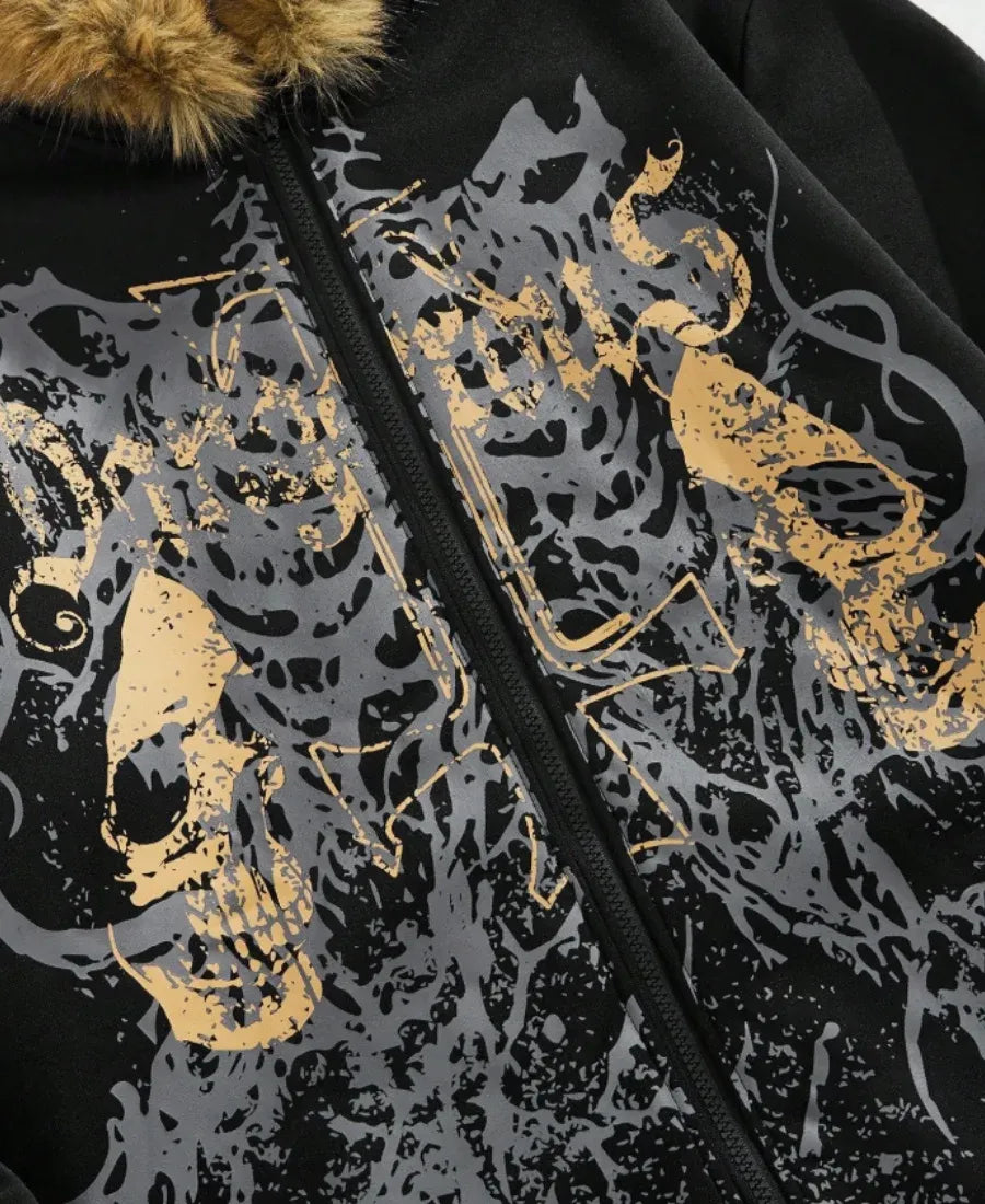 Dangerous Golden Skull Fur Zip-Up