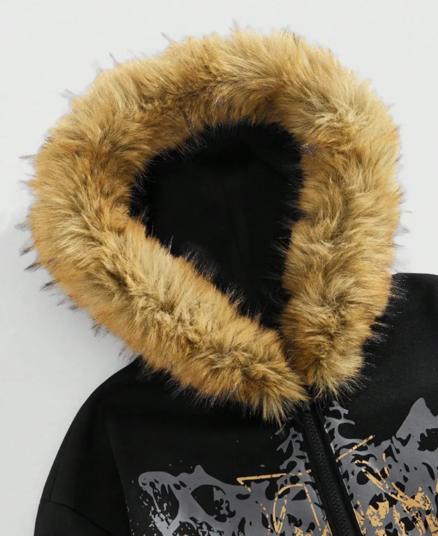 Dangerous Golden Skull Fur Zip-Up